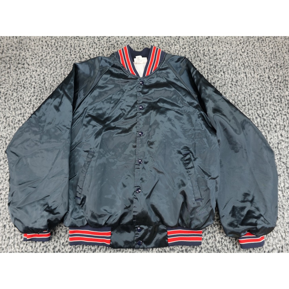 Hartwell Satin Varsity Bomber Jacket Mens Large Navy Blue USA Made‎ JK565257 NVY